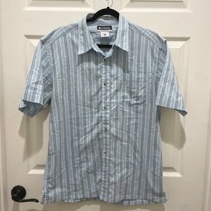 Columbia Blue & Brown Stripe Shoet Sleeve Button Down Shirt XL